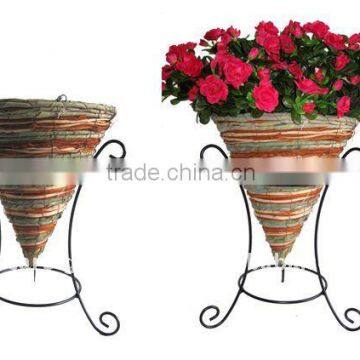 Nature Red Rattan Cone planter wire stand - Wrought iron flower stand