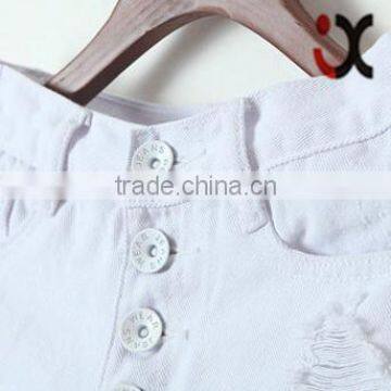 High Waist Four Button Distressed Denim Shorts in White JXA088 photo-3