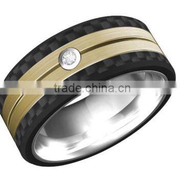 Polished Shiny Inlay CZ Tungsten Wedding Bands Ring Gold Plating Carbon Fiber Rings Bands