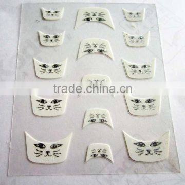 Wholesale cat face 3d french nail art sticker french nail tip sticker nail factory