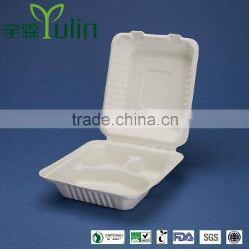 HL-88-3 disposable multi-compartments bagasse paper fast food clamshell