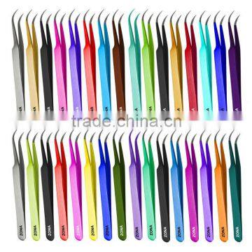 Curved Eyelash Extension Tweezers In Silver / Gold / Red / Pink / Black / White / Purple / Blue / Yellow / Rainbow Colours