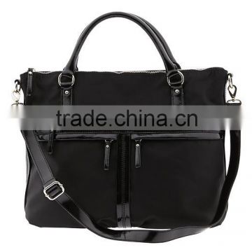 2014 Designer woman nylon tote bag with shinny pvc leather trim