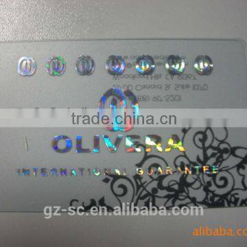 Transparent silver hot stamping PVC card