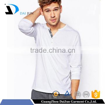 Daijun oem fashion 100%cotton 200g custom dri fit slim cotton v neck button long t shirt men