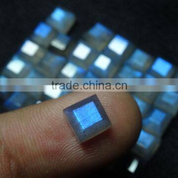 Faceted Square Cut Labradorite Gemstone Cabochon 6x6mm With Nice Blue Flahsy Color