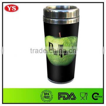 Eco-friendly 16 ounce insulated solid color travel mug with logo and lid