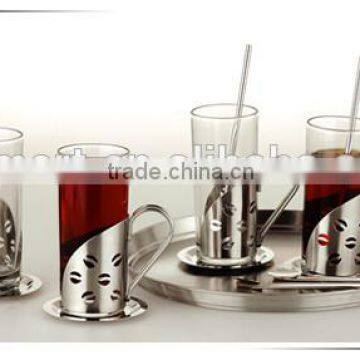 210ml heat-resistant glass coffee mug with spoons and saucers