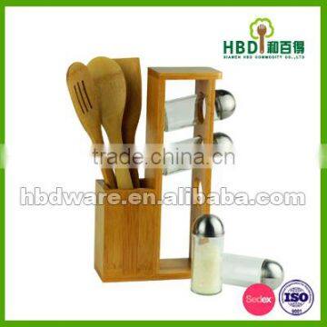 Spice bottle, spice jar with wood bamboo rack and tools wholesale