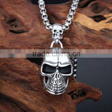 High polish stainless steel skull head design tibetan pendant