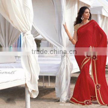 Beautiful Designer Red Georgette Saree On Shopping