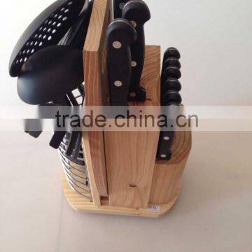 Hot Sale Revoled Wooden Block 18pcs Kitchen Knives Set and Nylon Kitchen Ware Set KC-3051