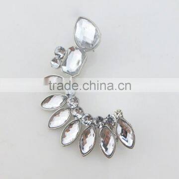 Dazzling dangle leaf shape clear glass stone earring