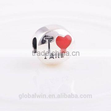 925 Sterling Silver Charm Enamel Heart Paris Charms Silver Beads For Snake Chain Bracelet DIY Jewelry photo-2