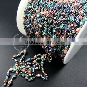 5mm red,pink,green,blue enameled round Turkish evil eye beads links silver plated brass necklace chain DIY supplies 1312024