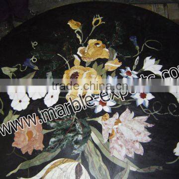 Black Round Marble Pietre Dure Coffee Table Top