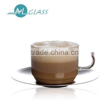 Alibaba china 180ml heat resistant glass coffee cup coffee mug with saucer handmade glassware OEM