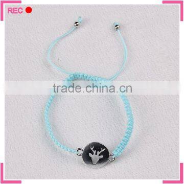 Blue string rope braided bracelet, deer head shaped engraved bracelets wholesale