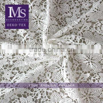 Hot sale white cotton knitted fabric, floral organic cotton lace fabric for wedding