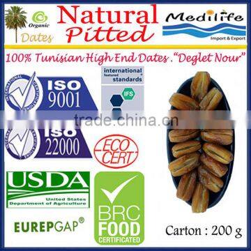 Organic Natural Pitted Dates.Tunisian High Quality Dates "Deglet Noor" Category, Fresh Dates Fruit,Organic Sweet Dates 200 g