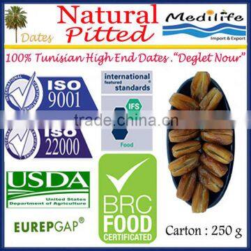 Natural Pitted Dates.100% Tunisian Dates "Deglet Noor" Category, Fresh Dates Fruit, Sweet Dates 250 g