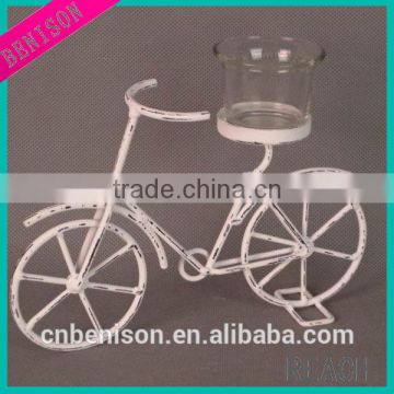 BS12-777 antique white small bicycle-shape home decorative metal candle holder