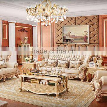 New Design Luxury Solid Wood Gold Painting Genuine Leather Living Room Sofa Set photo-2