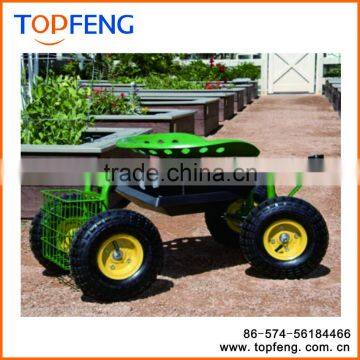 Garden Cart Rolling Work Seat With Tool Tray And Basket/ Heavy Duty Garden Rolling Work Seat