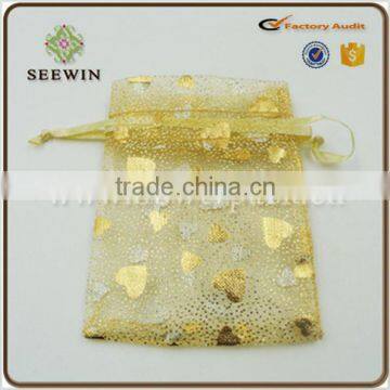 custom golden gift fabric printing organza bag