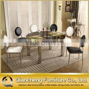 Glass Top Stainless Steel Legs Extendable Dining Table