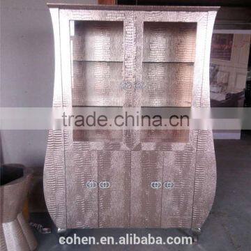 C129 modern wooden bookcase/wine cabinet covered by crocodile PU