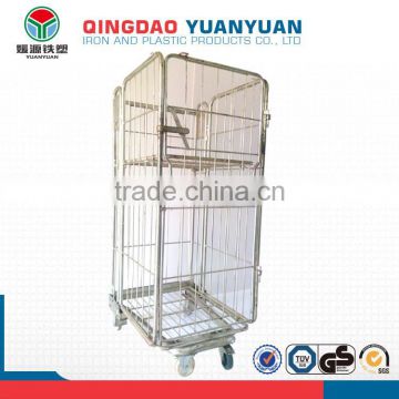 Wire mesh 4 sided roll logistics pallet container warehousing storge cage metal foldable steel storage cages table trolley