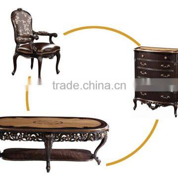 Exquisite French Classic Wood Veneer Marquetry Inlay Dining Table for Six People With Floral Upholstery Armchair Set BF12-03274c photo-2