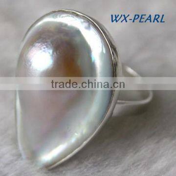 Fashion Lady Pearl Ring Silver Golden Ring Tahitian Pearl Ring photo-4