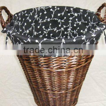 wicker storage/waste paper basket with cloth-liner