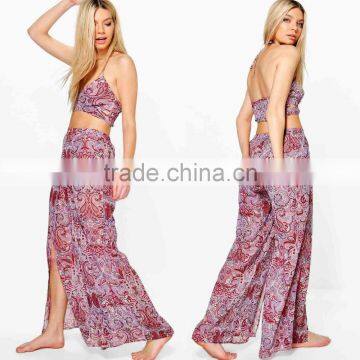 Floral Prints Nylon Spandex Vintage Swimwear Fabric Boutique Beach Wear Ladies Chiffon Culotte Skirt Top