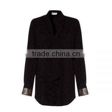 Tops Ladies Rayon Long Sleeve Black Sequin Cuff Shirt Blouse photo-2