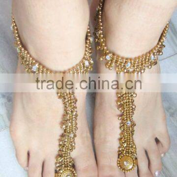 GOLD Tone Payal ANKLETS Toe Ring BAREFOOT SANDAL Pair photo-2