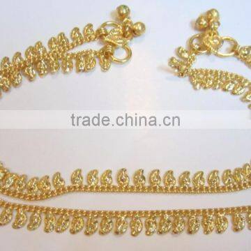 Gold TONE CHAIN PAISLEY DESIGN ANKLETS PAYAL Pair Foot Chain photo-2
