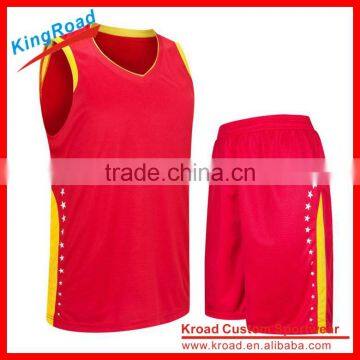 Dry fit 100% polyester mesh basketball uniform design red