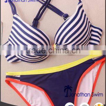 Sexy Popular Stripe Print Bandeau Top and Color Block Bottom Swimsuits. photo-2