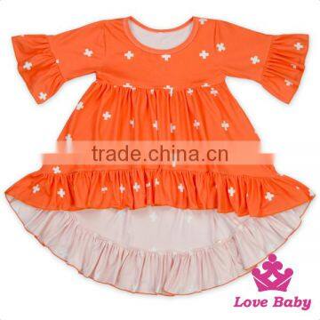 FAUX SUEDE High-Low Baby Fancy Outfits Garments Printed Ruffle Boutique Dresses Latest Frock Designs For Teenage Girls