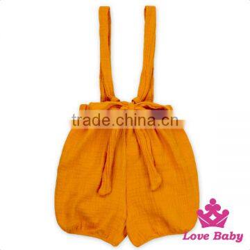 Summer Kids Infant Clothes Plain Yellow Cotton Newborn Baby Girl Suspend Bow Baggy Pants Shorts