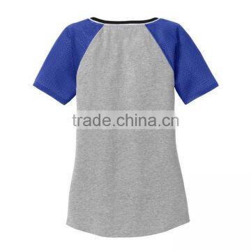 Bulk Women Slim Fit 100 Polyester Mesh Sleeve v Neck Wholesale t Shirts photo-3