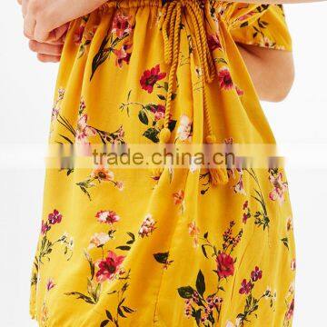Best Sell Thin Collect and High Waist Floral Off-shoulder Jumpsuit photo-3