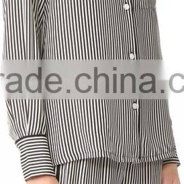 High Quality Smooth Ladies Pajamas Fashion Long Sleeve Women Silk Striped Pajamas