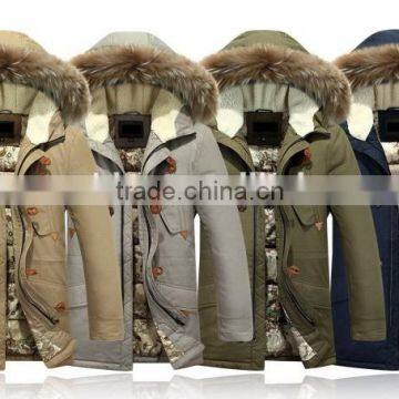 2016 Custom LOGO Hollow-cotton Fur Hood Men Russian Winter Jacket