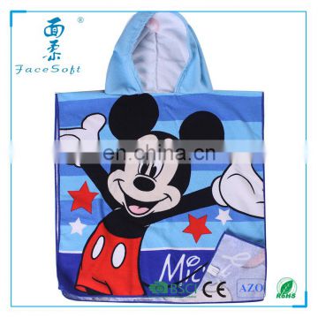 100%cotton velvet silk screen printed minnie beach towel with hood cap for children