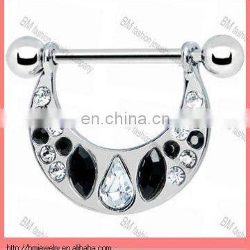 Black Clear Jeweled Goddess Nipple Shield piercing jewelry rings with gems