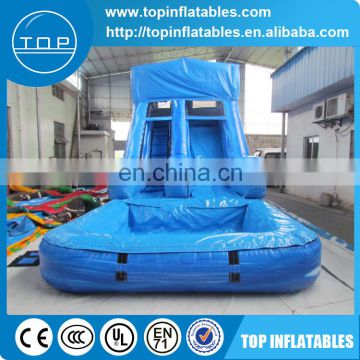 Durable blue marble inflatable water slide with pool